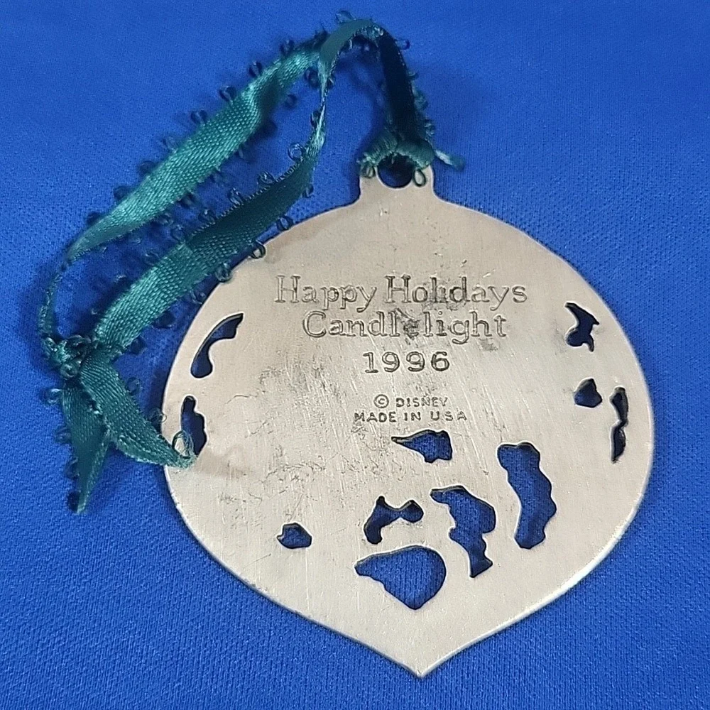 Vintage 90s Disneyland Christmas Ornament Pewter Candlelight Mickey Goofy Donald